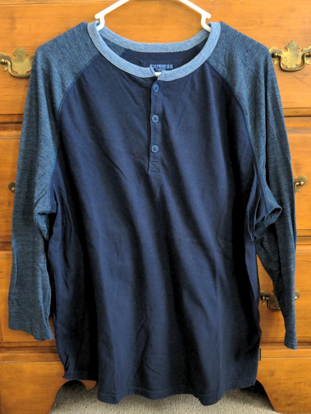 Express Navy Henley with Heather Gray Raglan Sleeves